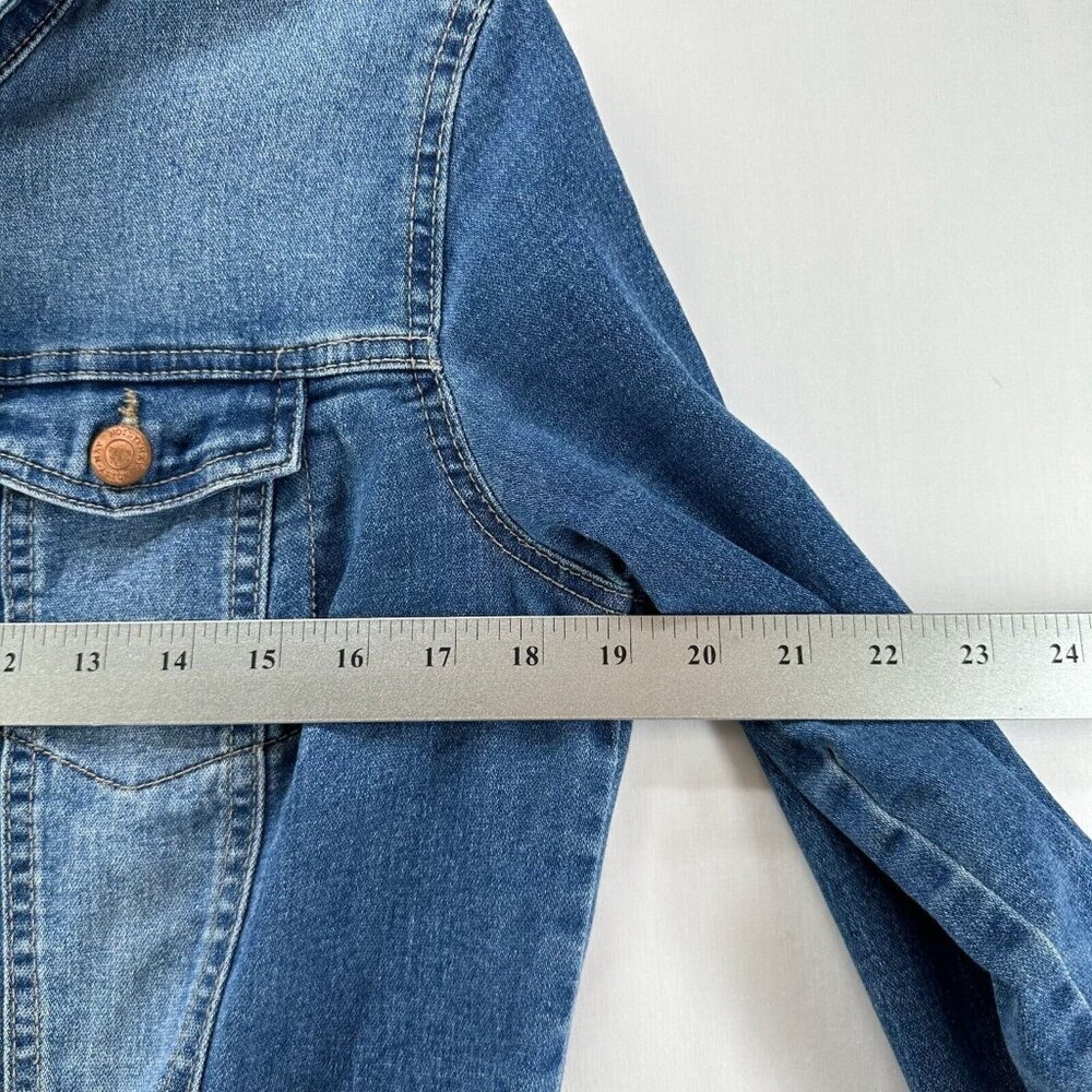 Noisy may Jacket Womens Sz M Denim Trucker Button Front Long Sleeve Stretch Blue - Picture 10 of 12